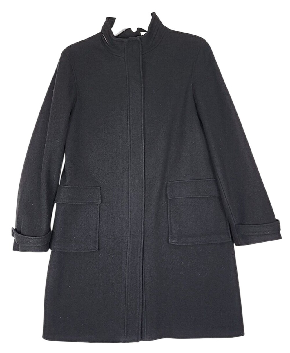 J Crew Womens Medium Outerwear Wool Coat Jacket Black Zip Lined Pockets #823